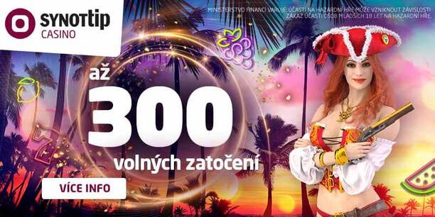 SYNOT TIP online casino: bonus za první vklad 300 FREE SPINŮ!