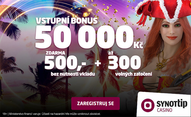Bonus za registraci SYNOT TIP: 300 free spinů a bonus 500,- zdarma