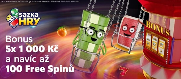 Sazka Hry bonus až 5× 1 000 Kč a free spiny